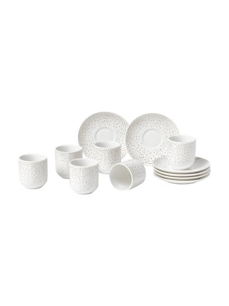 Tasses à café avec sous-tasses Goldie, 6 élém., Céramique, Blanc, couleur dorée, chiné, Ø 8 x haut. 10 cm