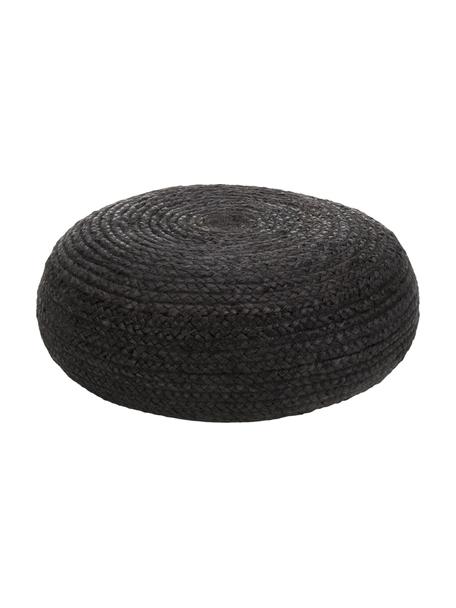 Handgefertigter Pouf Bono aus Jute, Bezug: Jute, Schwarz, Ø 58 cm, H 21 cm