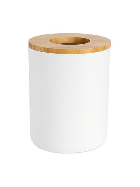Papelera con tapadera de bambú Ronni, Blanco, 7,5 L