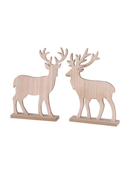 Objets décoratifs en forme de rennes Kigan, 2 élém., MDF (panneau en fibres de bois à densité moyenne), Bois clair, larg. 26 x haut. 30 cm