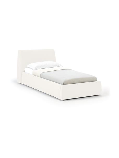 Einzelbett Cloud mit Stauraum, Bezug: Fein strukturierter Webst, Korpus: Massives Kiefernholz und , Webstoff Off White, B 90 x L 200 cm, mit Stauraum