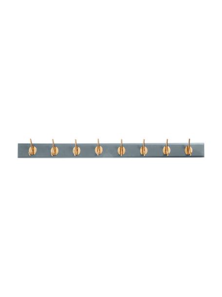 Garderobenleiste Edgy aus Holz mit 8 Haken, Leiste: Mitteldichte Holzfaserpla, Haken: Messing, Grau, Goldfarben, B 90 x H 7 cm