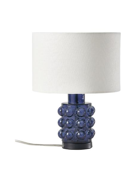 Kleine Tischlampe Olyve mit Glasfuß, Lampenschirm: 60 % Leinen, 40 % Baumwol, Lampenfuß: Glas, Weiß, Dunkelblau, Ø 23 x H 31 cm