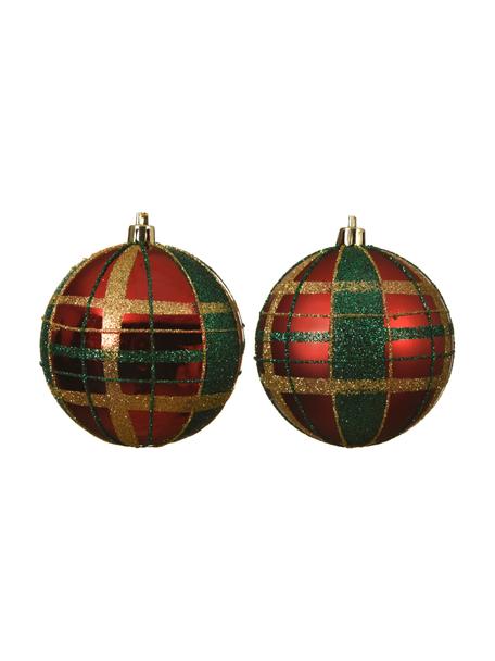 Set 12 palline di Natale infrangibili Karo Ø 8 cm, Plastica, Rosso, verde, dorato, Ø 8 cm