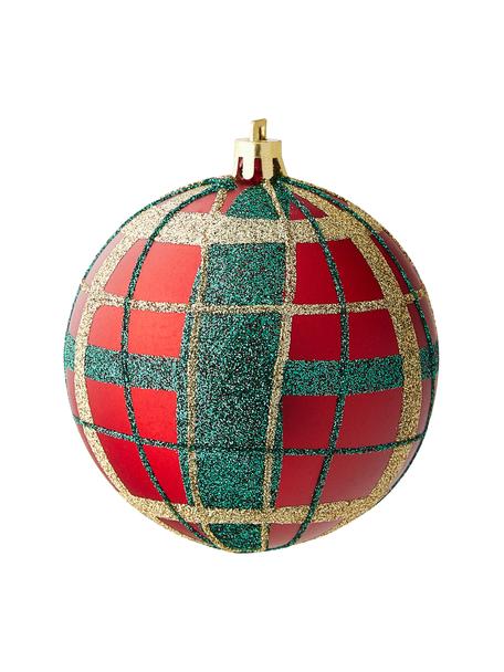 Boules de Noël incassables Karo Ø 8 cm, 12 élém., Plastique, Rouge, vert, couleur dorée, Ø 8 cm