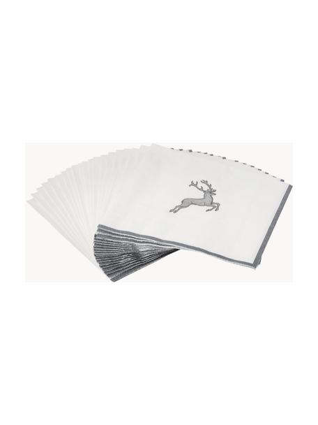 Papier-Servietten Grauer Hirsch, 20 Stück, Papier, Weiß, Grau, B 33 x L 33 cm