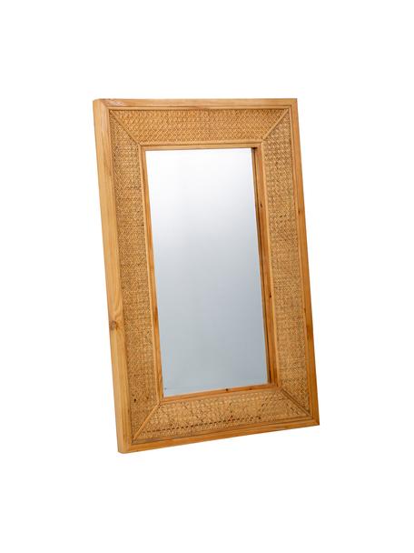 Espejo de pared de madera y tejido vienés Nina, Parte trasera: tablero de fibras de dens, Espejo: cristal, Beige, An 60 x Al 90 cm