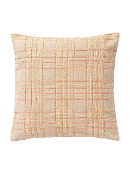 Károvaný bavlněný povlak na polštář s výšivkou Orla, 100 % bavlna, Oranžová, Š 45 cm, D 45 cm