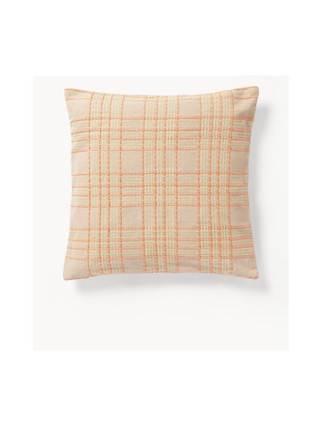 Funda de cojín de algodón bordaodo a cuadros Orla, 100% algodón, Naranja, An 45 x L 45 cm