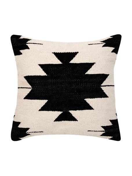 Tkana poszewka na poduszkę w stylu etno Cancun, 100% bawełna, Czarny, beżowy, S 45 x D 45 cm