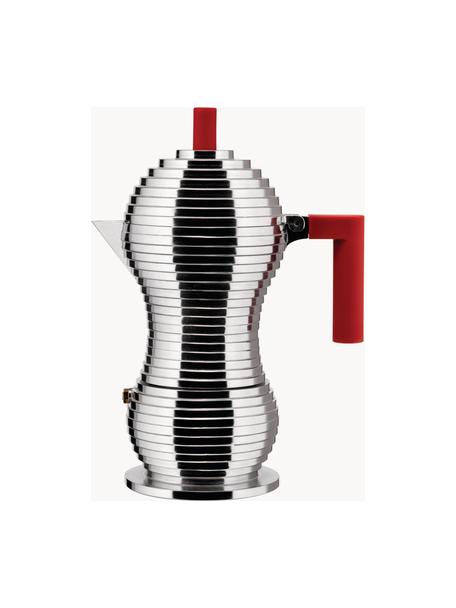 Espresso kávovar na tři šálky Pulcina, Lesklá stříbrná, červená, Š 20 cm, V 26 cm, na šest šálků