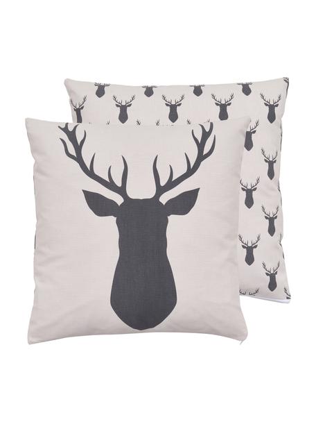 Funda de cojín doble cara de algodón ecológico Deer, 100% algodón ecológico, Gris, blanco crema, An 45 x L 45 cm