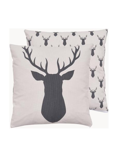 Obojstranný poťah na vankúš z bavlny Deer, 100 % organická bavlna, Krémovobiela, sivá, Š 45 x D 45 cm