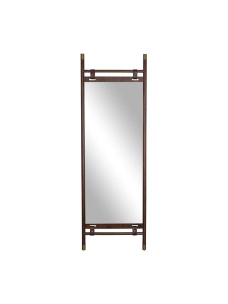 Specchio d'appoggio con cinturini in pelle Riva, Struttura: legno di faggio, Superficie dello specchio: lastra di vetro Fascia in, Marrone scuro, Larg. 60 x Alt. 180 cm