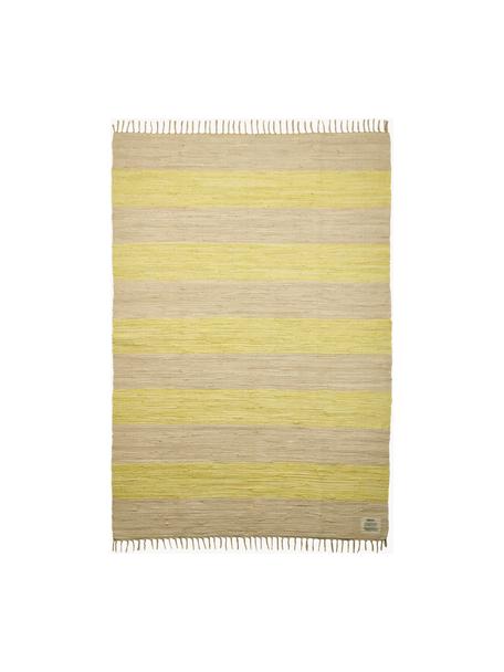 Alfombra artesanal con flecos Chindi, 100% algodón, Amarillo claro, beige claro, An 140 x L 200 cm (Tamaño S)