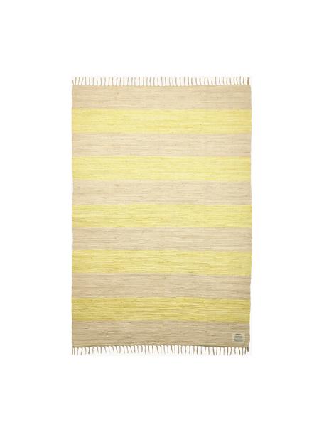 Alfombra artesanal con flecos Chindi, 100% algodón, Amarillo claro, beige claro, An 140 x L 200 cm (Tamaño S)