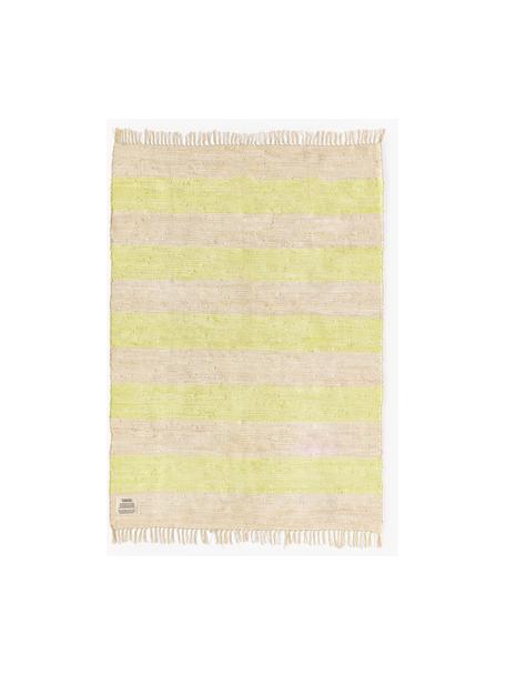 Handgewebter Baumwollteppich Chindi mit Fransen, 100 % Baumwolle, Hellgelb, Hellbeige, B 60 x L 90 cm (Größe XXS)