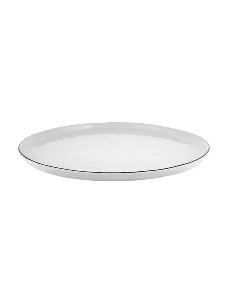 Handgemaakt dinerbord Salt van porselein, 4 stuks, Porselein, Gebroken wit met zwarte rand, Ø 28 cm