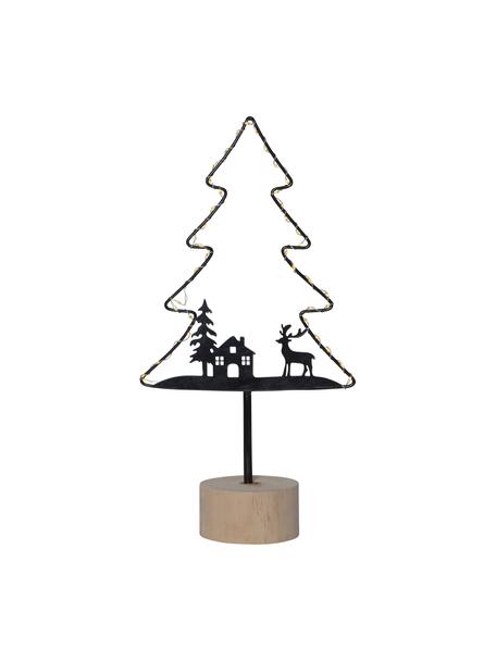 Pieza luminosa LED Glimta, Estructura: metal recubierto, Negro, madera clara, An 21 x Al 40 cm
