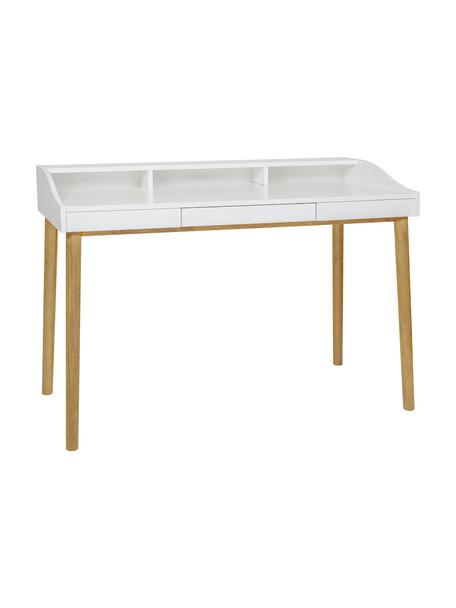 Psací stůl s malou zásuvkou Lindenhof, Deska stolu a polička: bílá Nohy: dub, Š 120 cm, H 60 cm