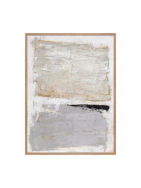 Impression sur toile peinte à la main encadrée Scenario, Beige, gris, larg. 92 x haut. 120 cm