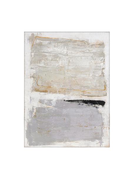 Impression sur toile peinte à la main encadrée Scenario, Beige, gris, larg. 92 x haut. 120 cm