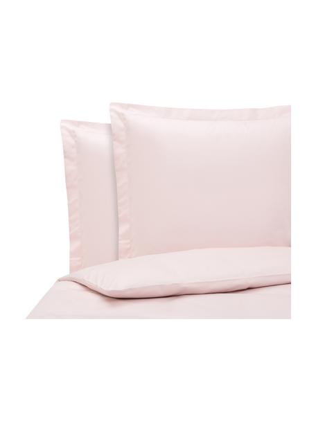 Pościel z organicznej satyny bawełnianej z lamówką Premium, Blady różowy, 240 x 220 cm + 2 poduszki 80 x 80 cm