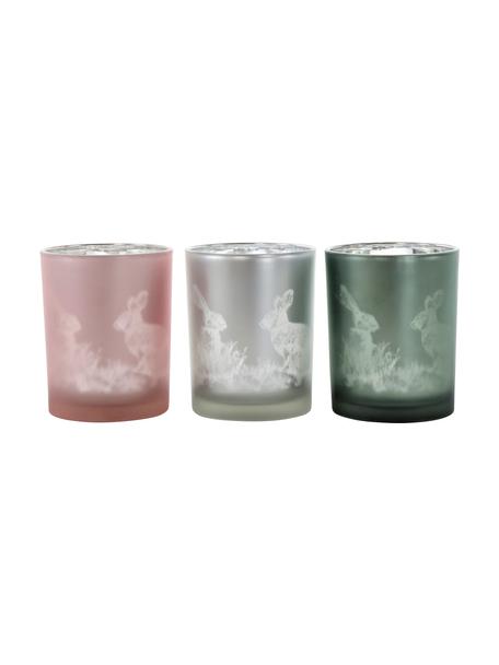 Teelichthalter-Set Mesto, 3-tlg., Glas, Rosa, Silberfarben, Grün, Ø 10 x H 13 cm