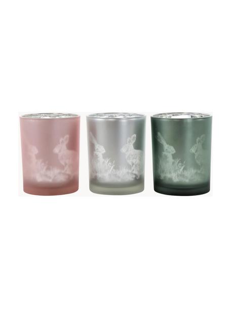 Teelichthalter-Set Mesto, 3er-Set, Glas, Rosa, Silberfarben, Grün, Ø 10 x H 13 cm