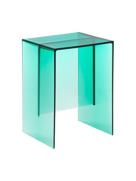 Sgabello/tavolino di design Max-Beam, Vetro acrilico colorato, certificato Greenguard, Acquamarina trasparente, Larg. 33 x Alt. 47 cm