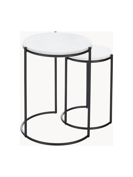 Set 2 tavolini in marmo Ella, Ripiani: marmo, Struttura: metallo verniciato a polv, Bianco marmorizzato, nero, Set in varie misure