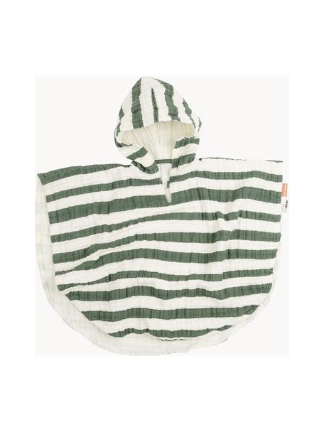 Toalla poncho de algodón ecológico Stripes, 100% algodón ecológico con certificado GOTS, Verde, blanco crema, An 67 x L 50 cm