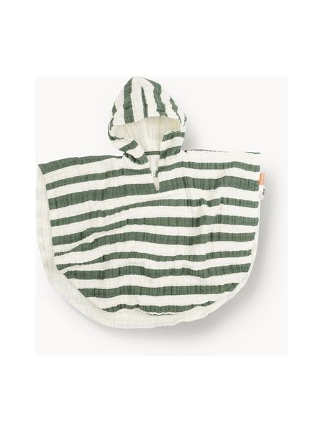 Poncho de bain en coton bio Stripes, 100 % coton bio, certifié GOTS, Vert, blanc crème, larg. 67 x long. 50 cm