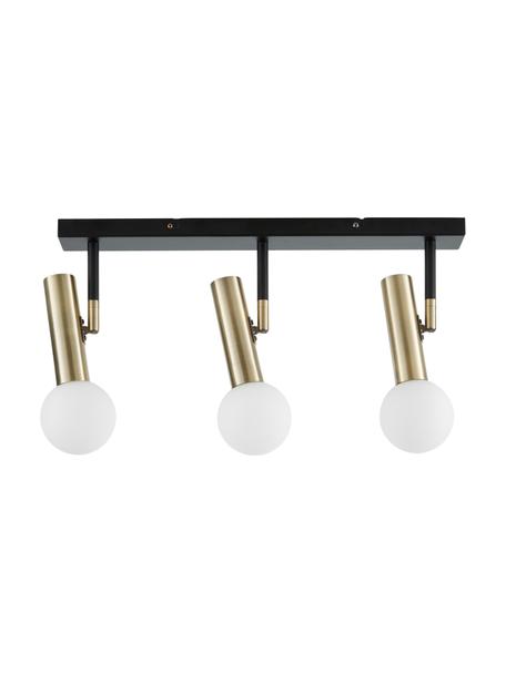 Plafoniera a LED Wilson-Gold, Baldacchino: metallo verniciato a polv, Paralume: vetro, Nero, ottonato, Larg. 65 x Alt. 31 cm