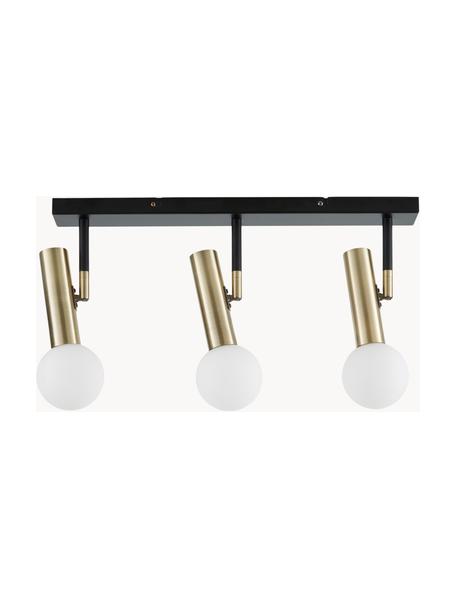 Plafoniera a LED Wilson-Gold, Baldacchino: metallo verniciato a polv, Paralume: vetro, Nero, ottonato, Larg. 65 x Alt. 31 cm