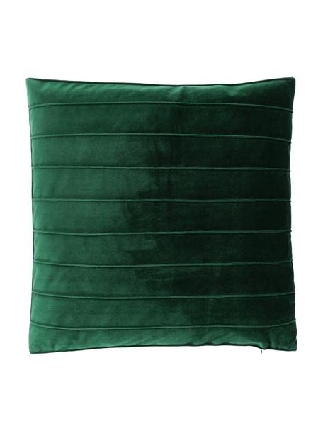 Funda de cojín de terciopelo texturizada Lola, Terciopelo (100% poliéster), Verde oscuro, An 40 x L 40 cm