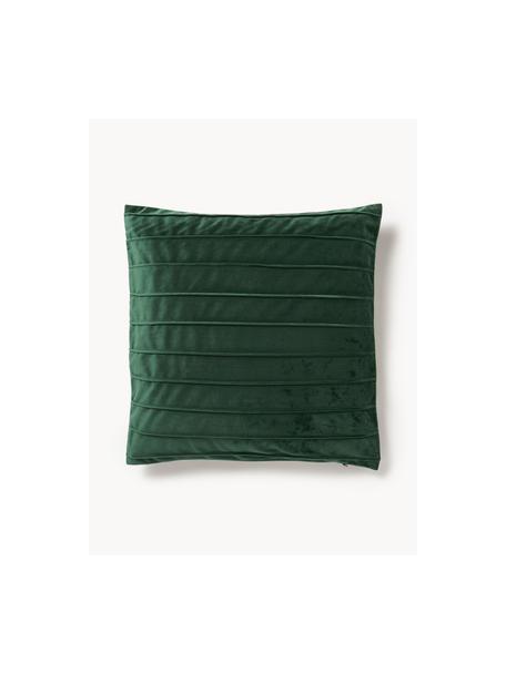 Funda de cojín de terciopelo texturizada Lola, Terciopelo (100% poliéster), Verde oscuro, An 40 x L 40 cm