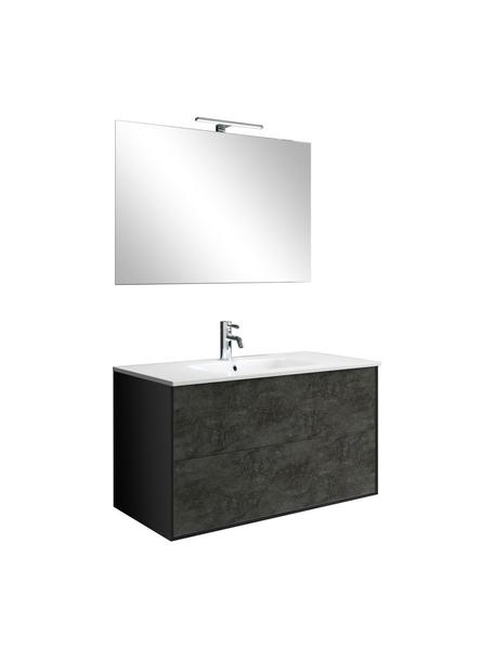 Set lavabo Ago 4 pz, Lampada: acciaio rivestito, Superficie dello specchio: lastra di vetro, Nero, antracite, Larg. 61 x Alt. 190 cm