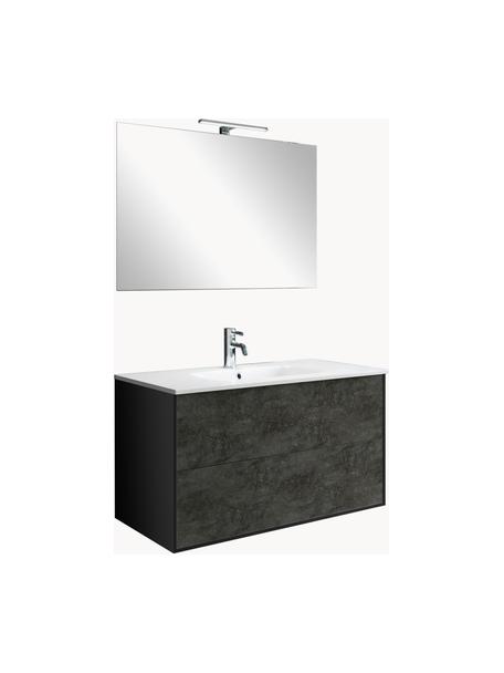 Waschtisch-Set Ago, 4-tlg., Spiegelfläche: Spiegelglas, Rückseite: ABS-Kunststoff, Schwarz, Anthrazit, B 61 x H 190 cm