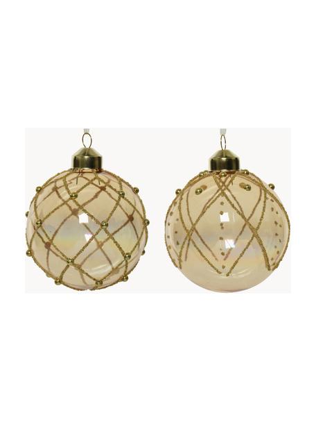 Boules de Noël avec perles Flame, 6 élém., Doré, transparent, Ø 8 cm