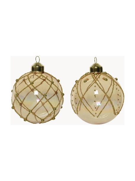 Kerstballen Flame met parels, set van 6, Goudkleurig, transparant, Ø 8 cm