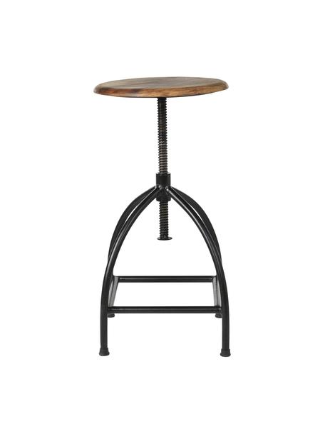In hoogte verstelbare kruk Sire, Zitvlak: mangohout, gelakt, Frame: gecoat staal, Zwart, mangohout, gelakt, Ø 33 x H 46 cm
