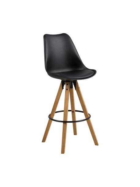 Chaise de bar Dima, 2 pièces, Coque : noir Pieds : bois d'hévéa Repose-pieds : noir, larg. 49 x haut. 112 cm