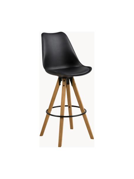 Taburetes altos Dima, 2 uds., Tapizado: poliéster, Asiento: poliuretano, Patas: madera de caucho, aceitad, Negro, madera de caucho, An 49 x Al 112 cm