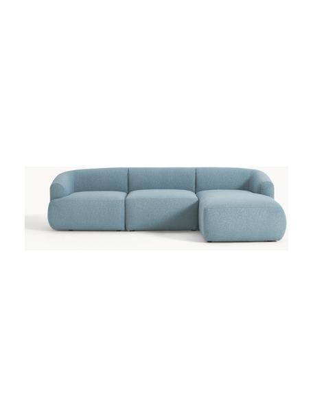 Modulares Bouclé-Ecksofa Sofia (3-Sitzer), Bezug: Bouclé (100 % Polyester) , Gestell: Fichtenholz, Spanplatte, , Bouclé Blau, B 277 x T 185 cm, Eckteil rechts