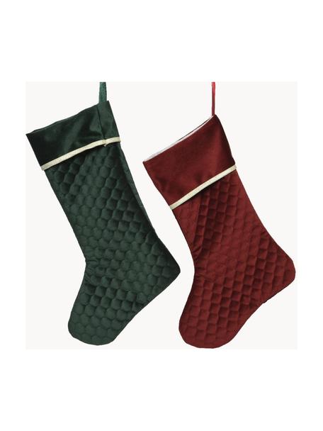 Set 2 calze in velluto Magical, Velluto (100% poliestere), Velluto verde scuro, rosso scuro, Larg. 28 x Alt. 45 cm