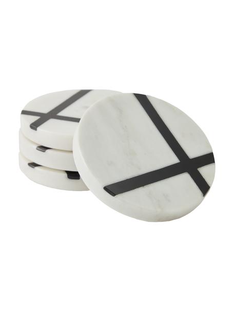 Sottobicchiere in marmo con dettagli neri Imeris 4 pz, Marmo, Bianco marmorizzato, nero, Ø 10 x Alt. 1 cm