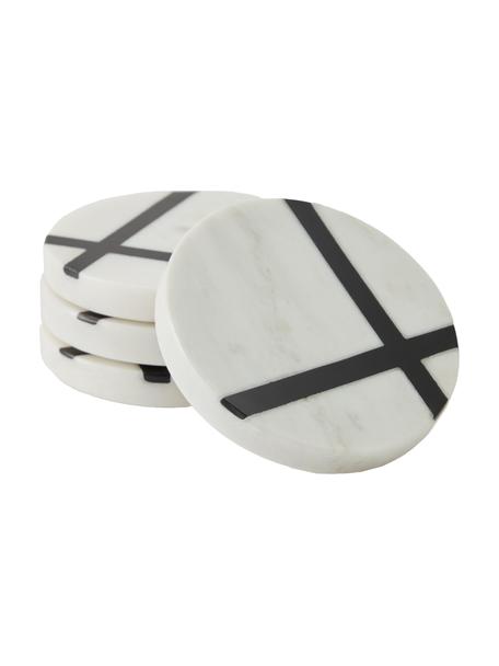 Sottobicchiere in marmo con dettagli Imeris 4 pz, Marmo, Bianco marmorizzato, nero, Ø 10 x Alt. 1 cm