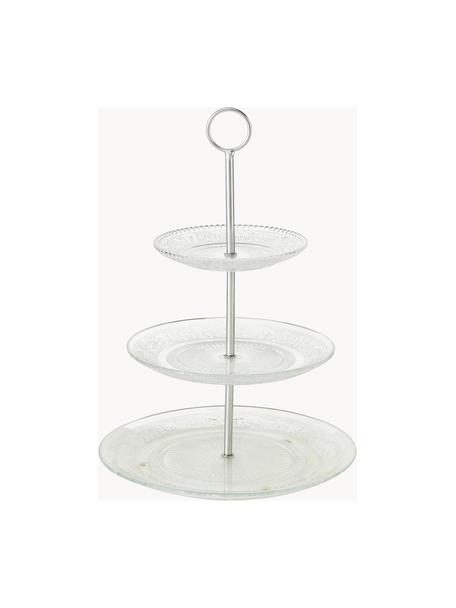 Glas-Etagere Relief, Ablagefläche: Glas, Stange: Metall, Transparent, Ø 25 x H 35 cm