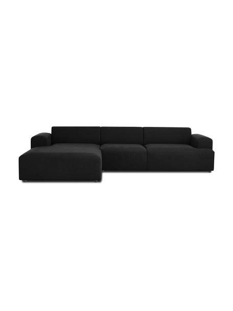Canapé d'angle 4 places noir Melva, Tissu noir, larg. 319 x prof. 196 cm, méridienne à gauche